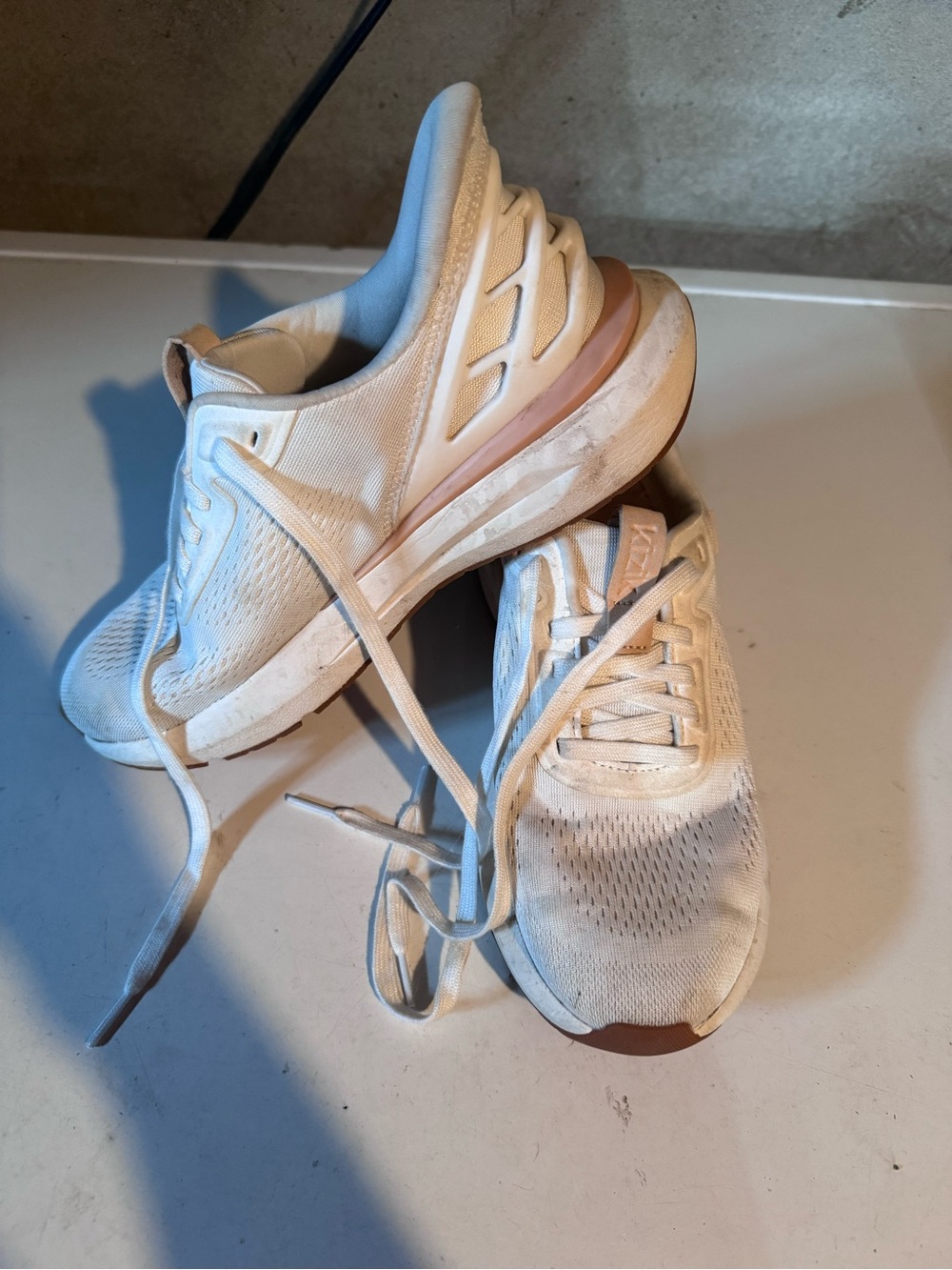 Women's White Athletic Running Shoes with Light Pink Accent